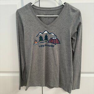 Life Is Good Long Sleeve V Neck Camping T Shirt